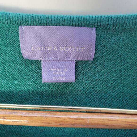 LAURA SCOTT WOMENS GREEN SCATTERED BEADS HOLIDAY SWEATER XL - Picture 2 of 8